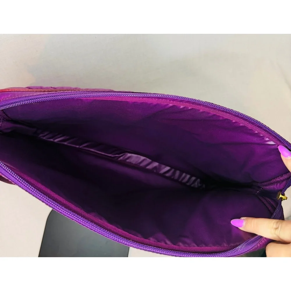 Tory Burch Purple Quilted Crossbody Laptop Bag Padded Tech Case Gold Hardware